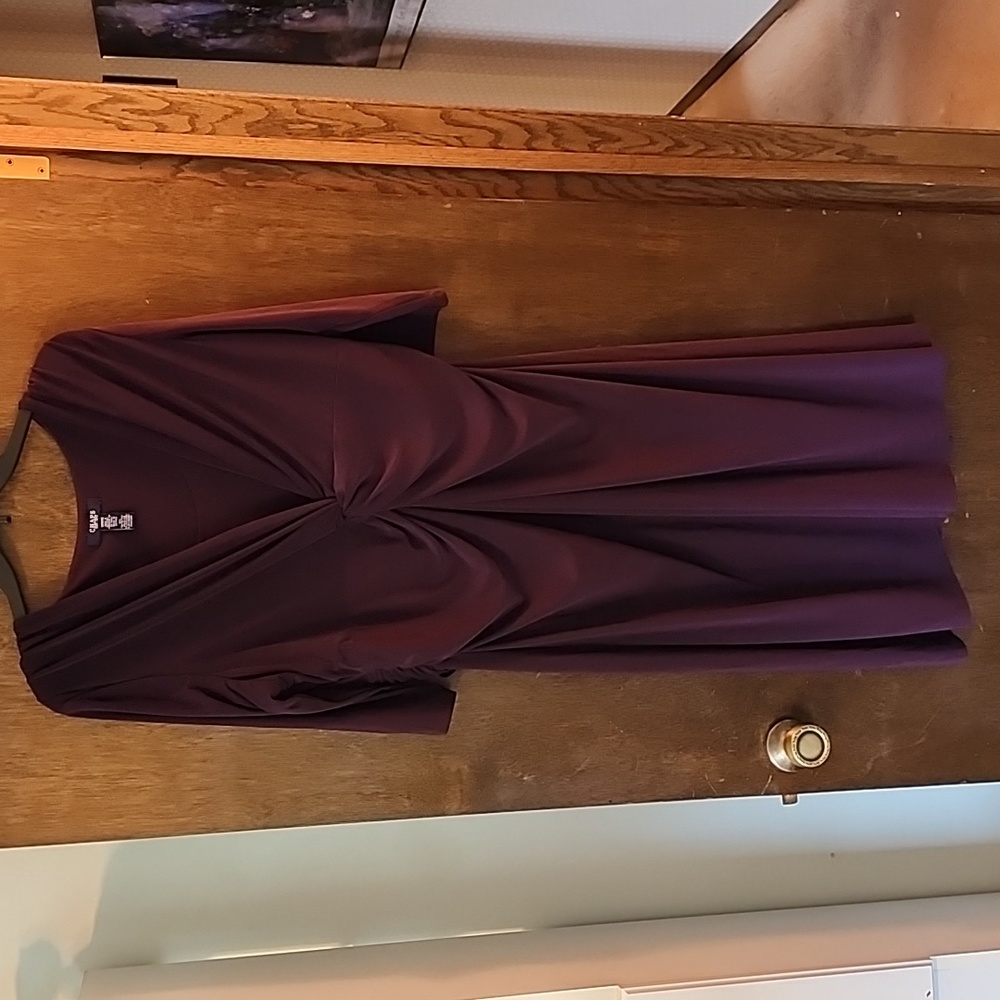 Purple Chaps knot front stretchy,  flattering dress with ruched waist, lined 18W